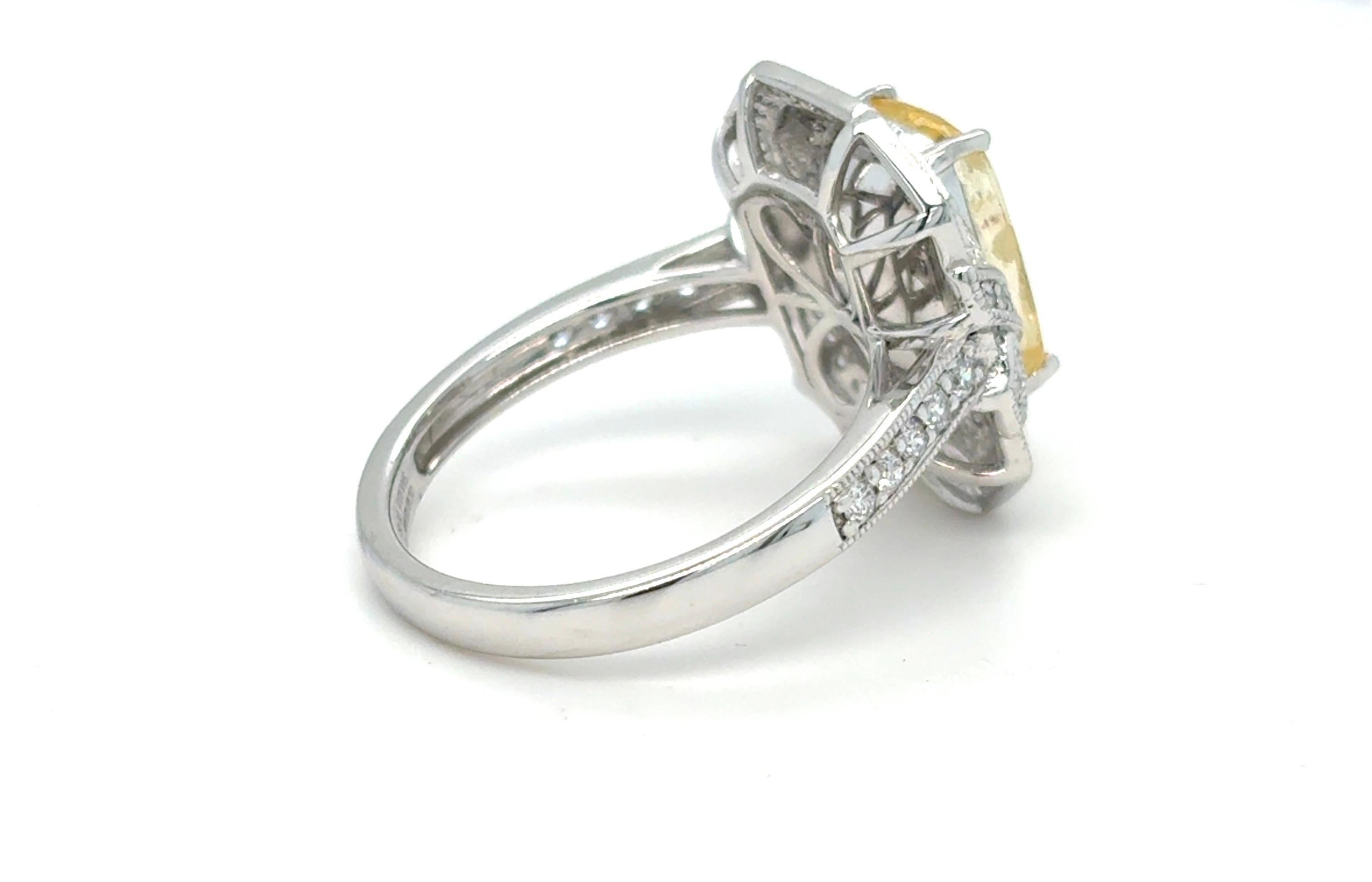 Gia Certified 4.02 Carat Cushion Cut No Heat Yellow Sapphire Diamond Ring For Sale 6