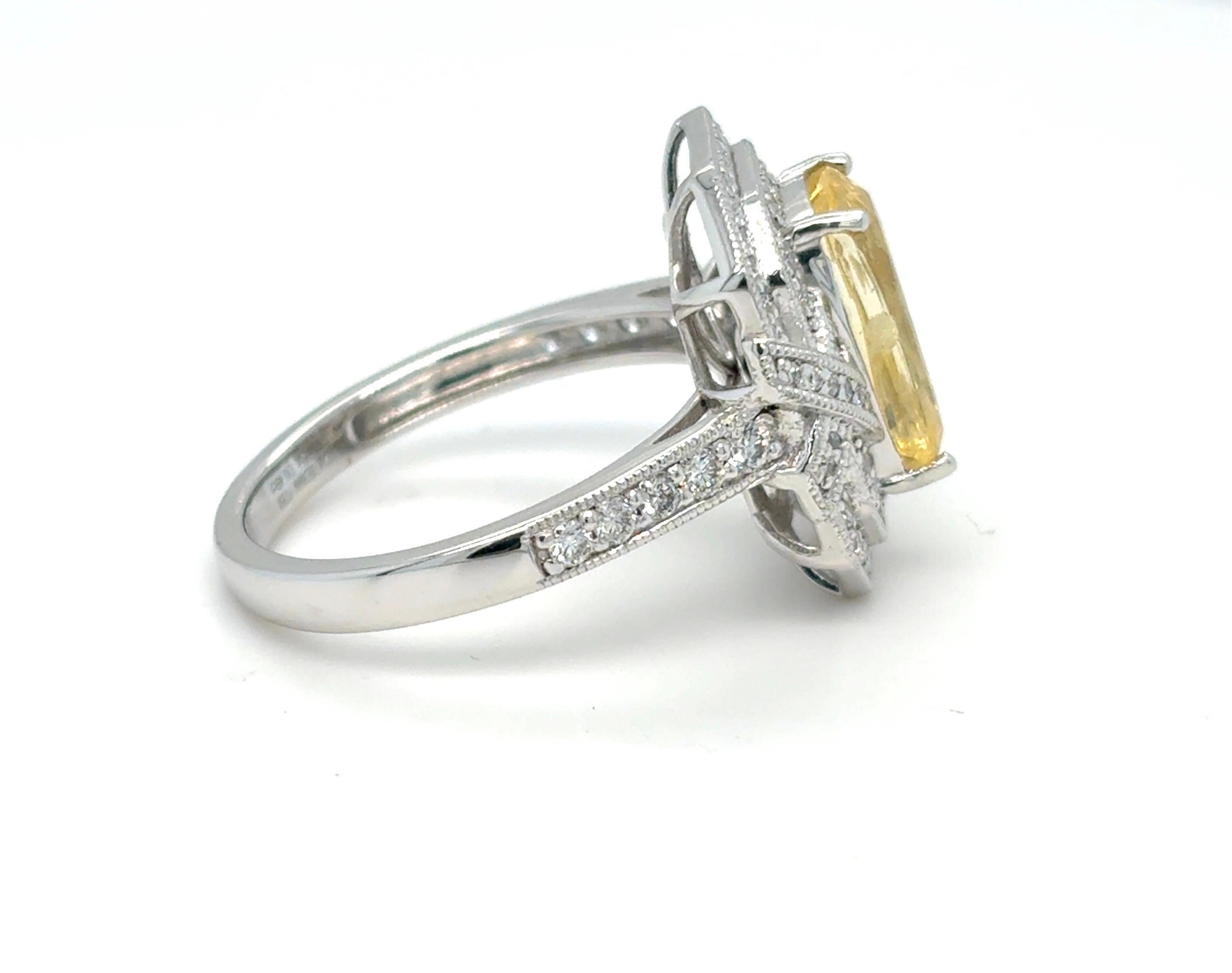 Gia Certified 4.02 Carat Cushion Cut No Heat Yellow Sapphire Diamond Ring For Sale 4