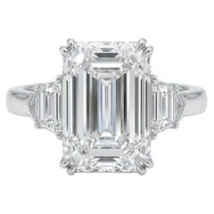 GIA Certified 4.02 Carat Emerald Cut Diamond Three-Stone Ring
