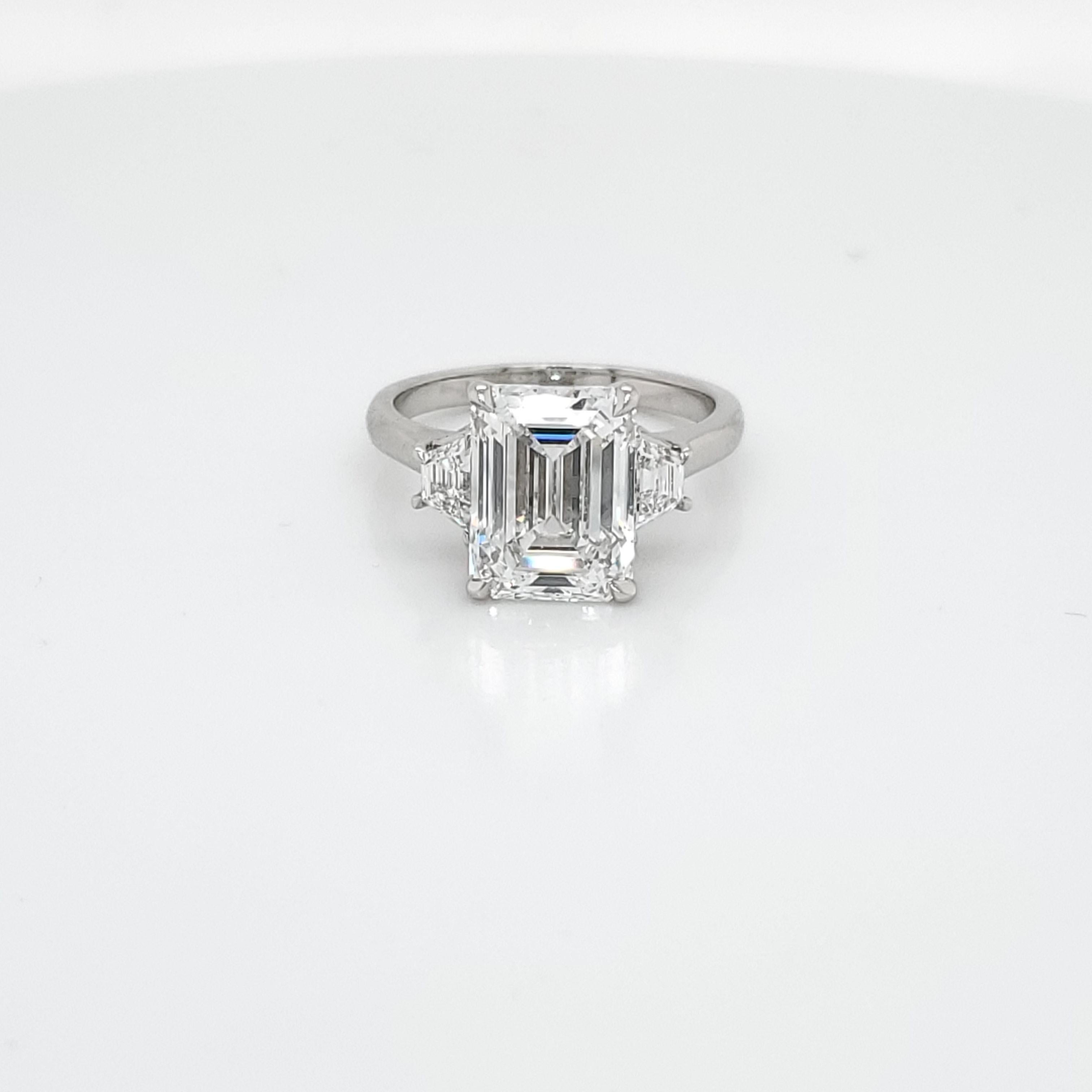 GIA Certified 4.02 Carat Emerald Cut Three-Stone Ring 1