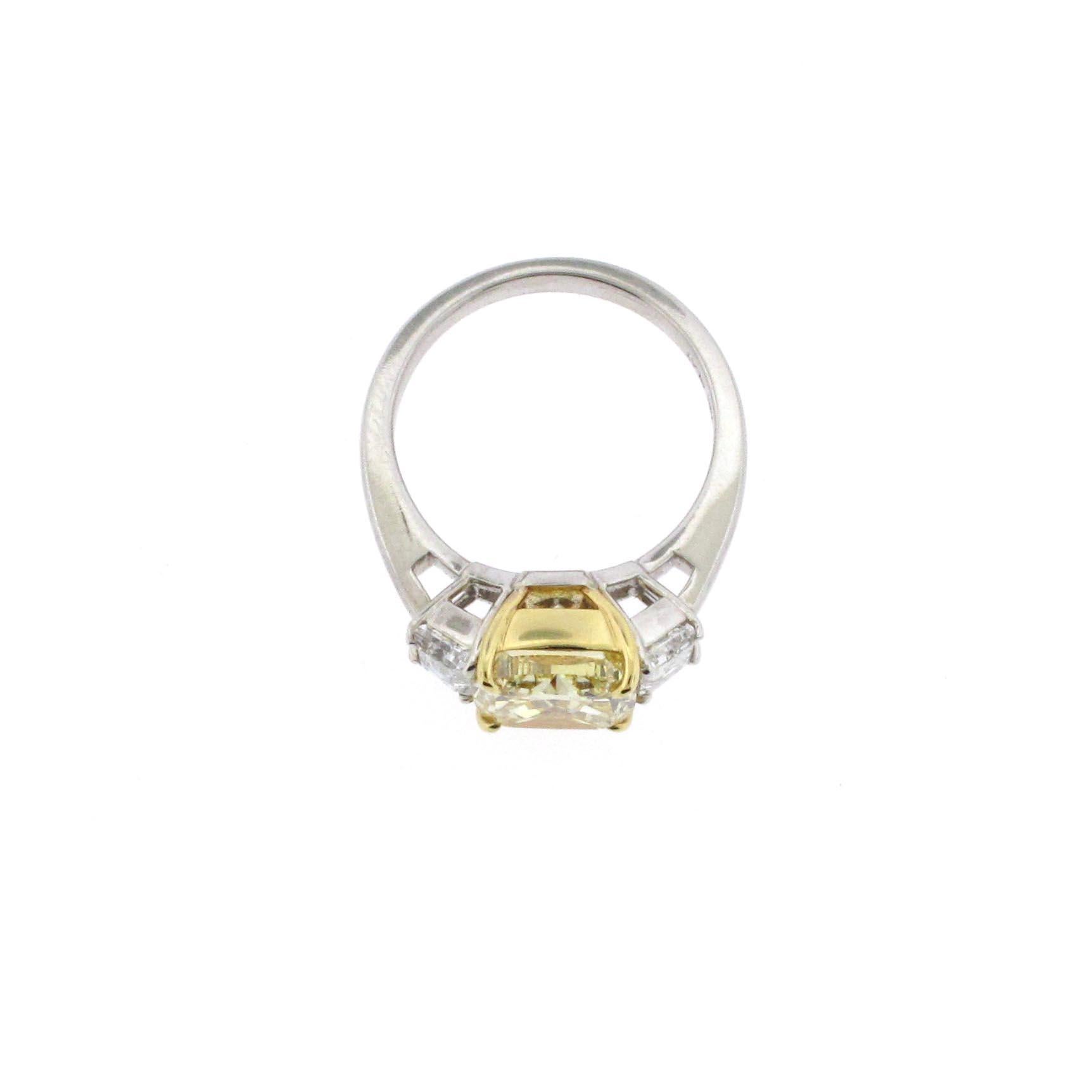 Modern GIA Certified 4.02 Carat Fancy Yellow Cushion Cut Diamond Engagement Ring