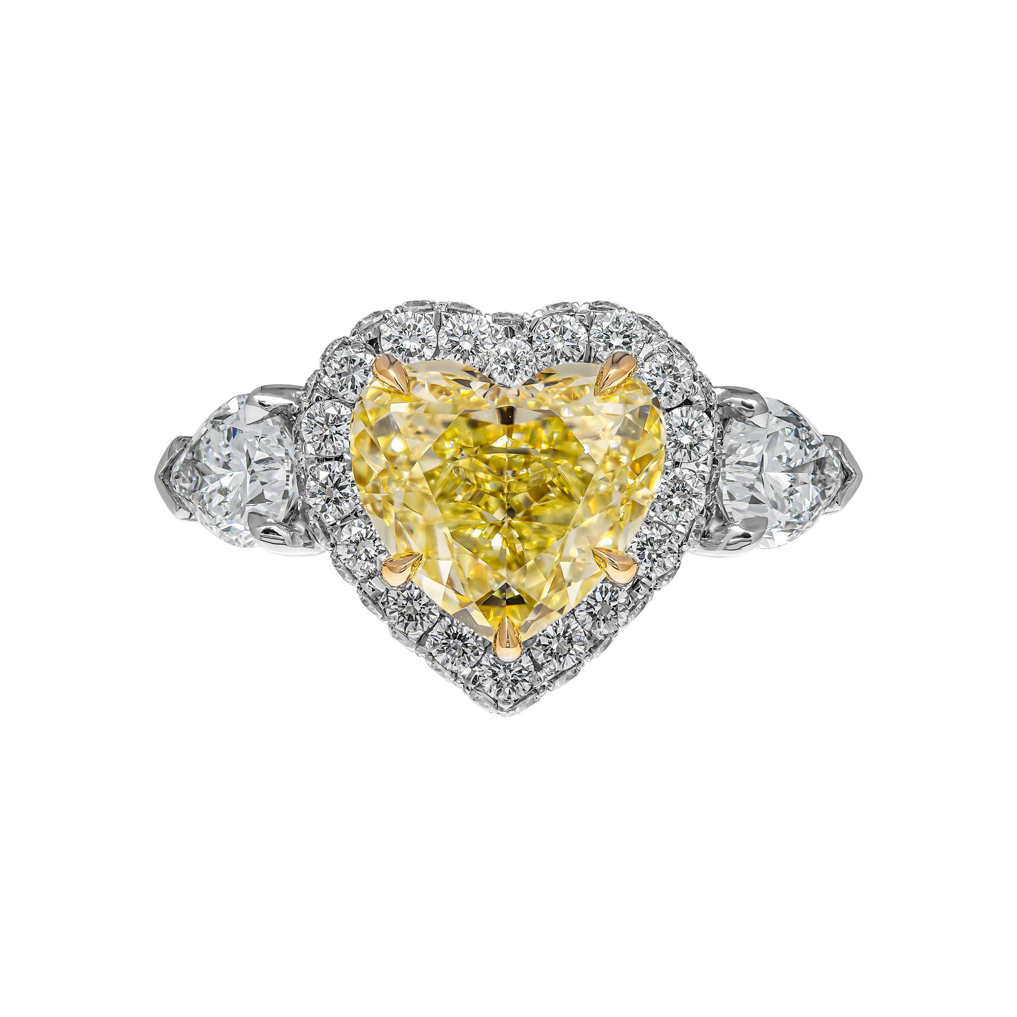 Mounted in handmade custom design setting featuring Platinum 950 & 18K Yellow Gold, diamonds on the shank and on a gallery under each stone and a halo around Center stone, a true piece of art

Setting features exceptional pave work, delicate yet