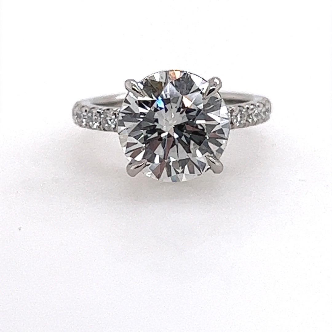 GIA Certified 4.02 Carat G SI2 Ex Cut None Natural Round Diamond Engagement Ring For Sale 1