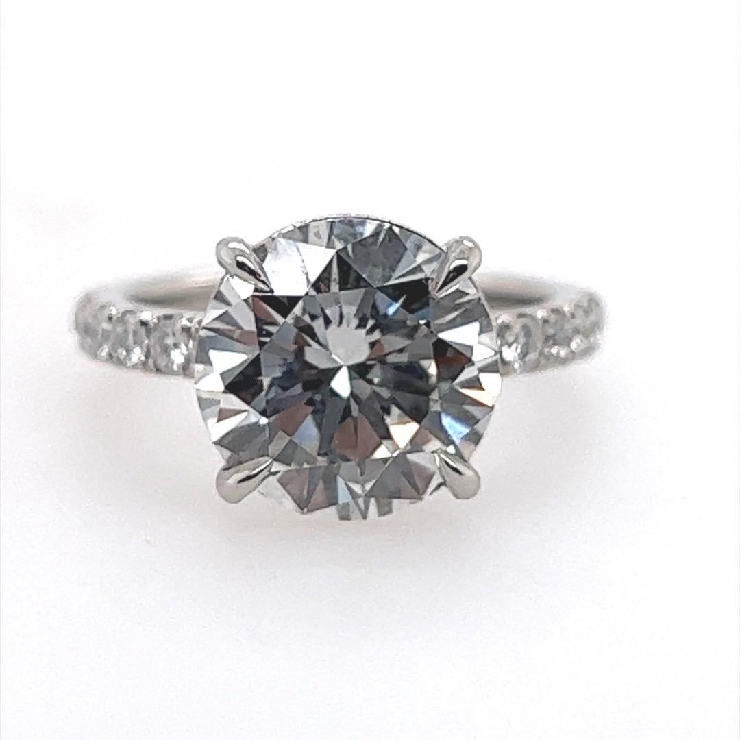 Round Cut GIA Certified 4.02 Carat G SI2 Ex Cut None Natural Round Diamond Engagement Ring For Sale