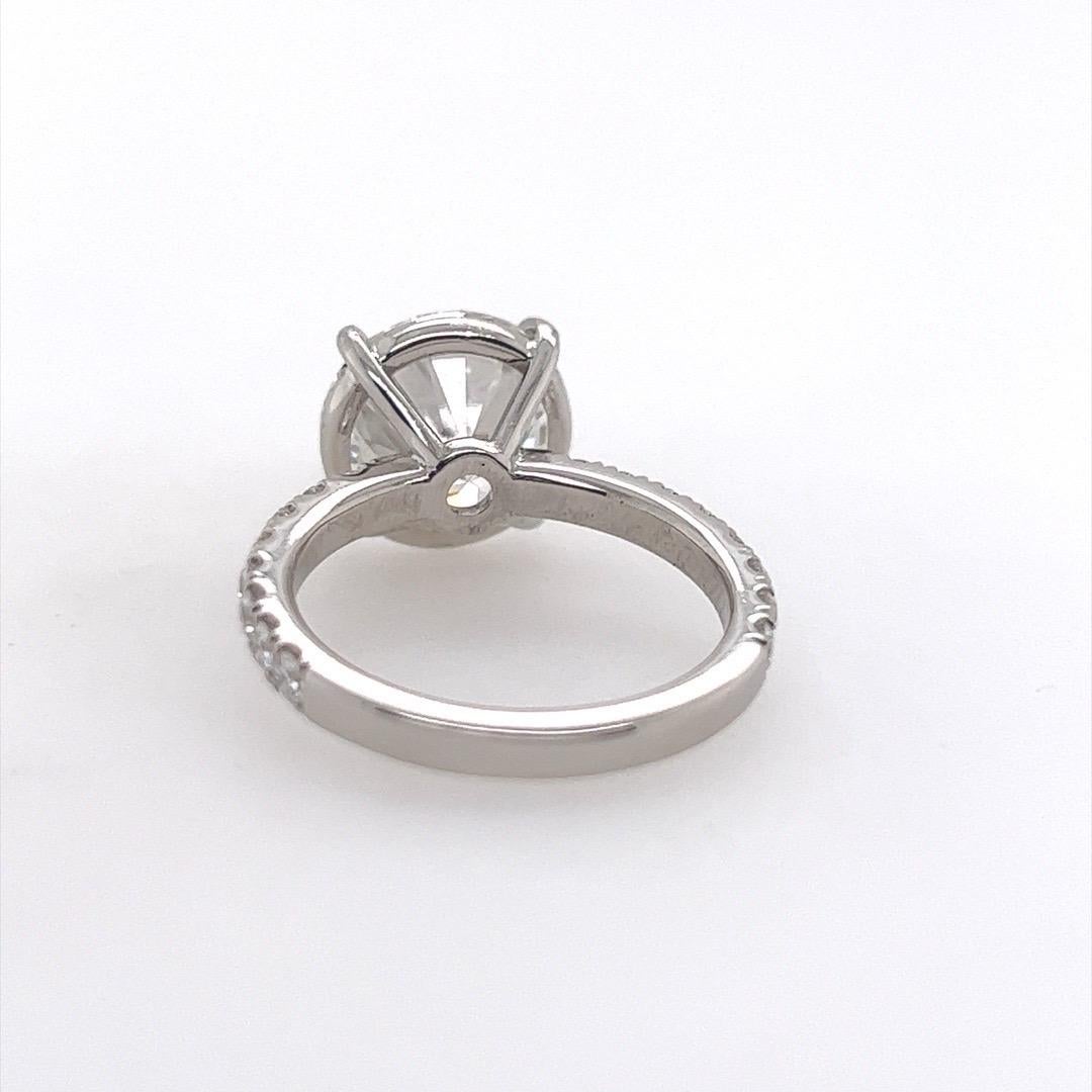GIA Certified 4.02 Carat G SI2 Ex Cut None Natural Round Diamond Engagement Ring In Good Condition For Sale In Los Angeles, CA