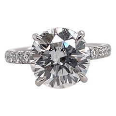 Bague de fiançailles avec diamant rond naturel de 4,02 carats certifié GIA, G SI2, non taillé