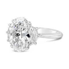 GIA Certified 4.02 Carat Oval Cut Diamond Three-Stone Engagement Ring