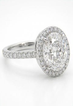 GIA Certificado 4,02 Quilates Corte Ovalado F Color VS2 Claridad Anillo de Diamantes con Halo