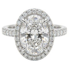 GIA Certificado 4,02 Quilates Corte Ovalado F Color VS2 Claridad Anillo de Diamantes con Halo