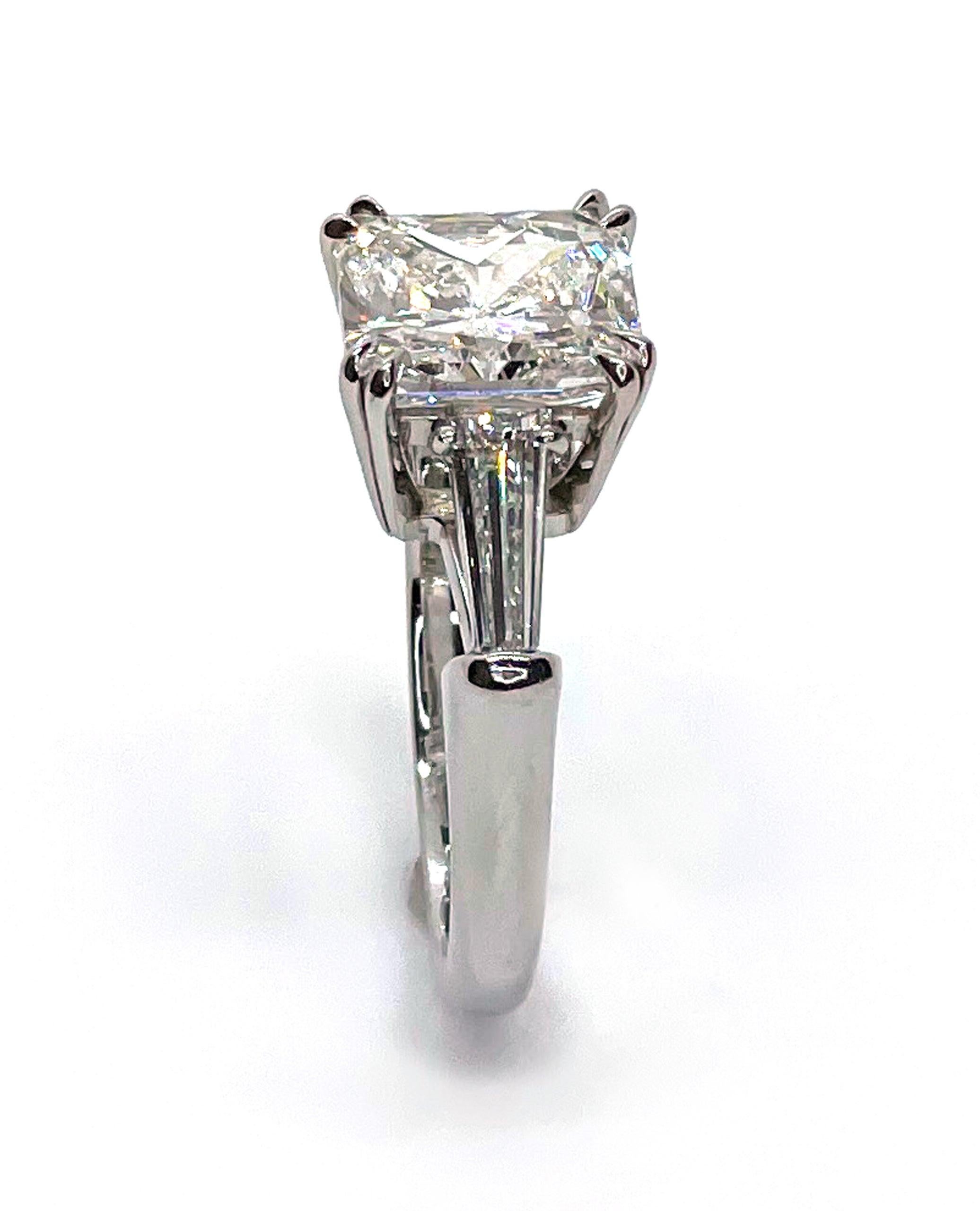 radiant cut engagement ring with baguettes