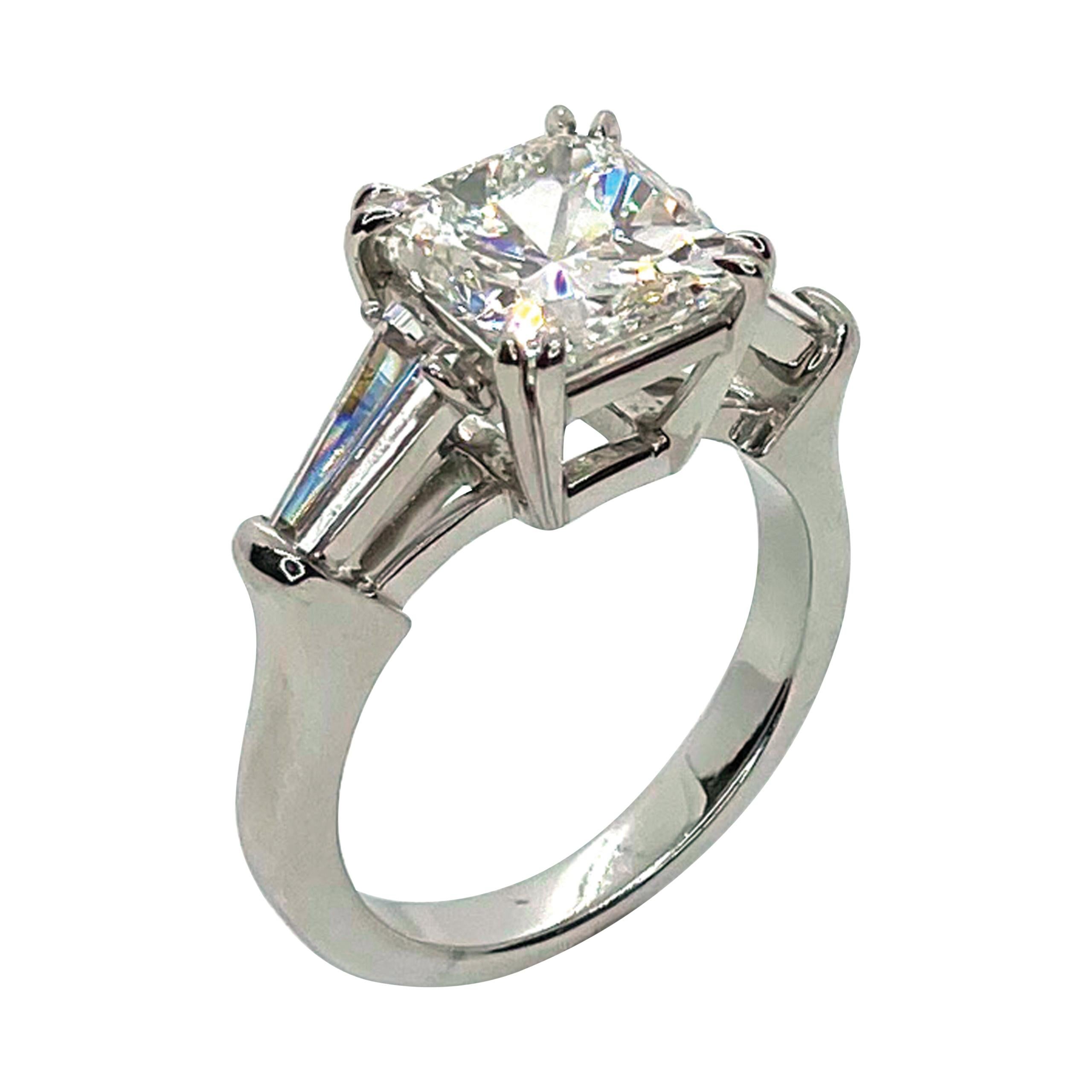 Platinum GIA Certified 4.02 Carat Radiant Cut and Baguette Diamond Ring 