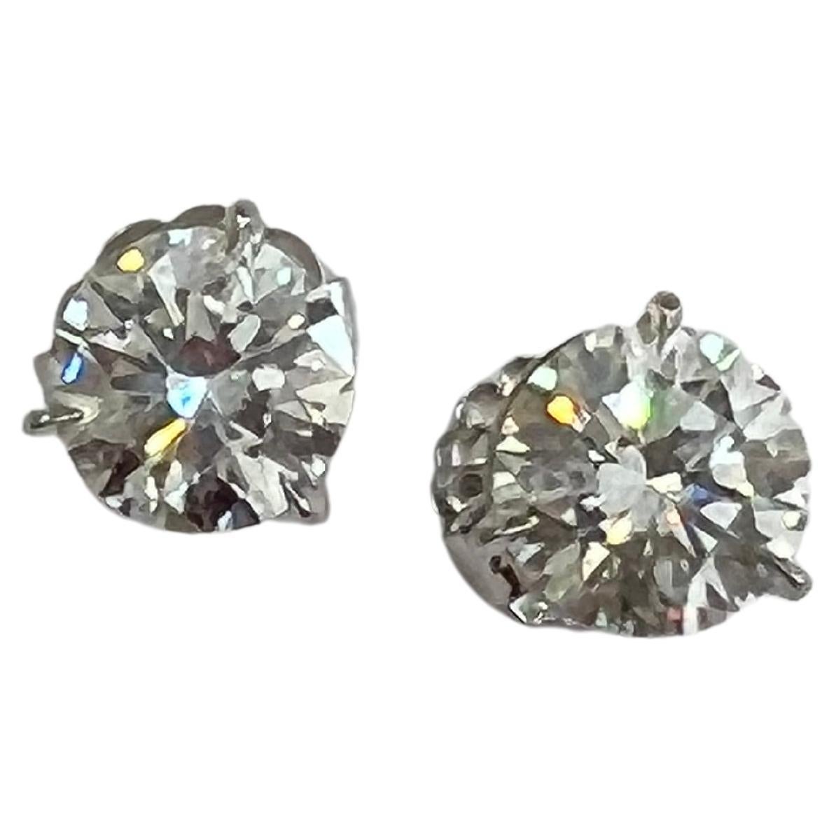 Gia Certified 4.02 Carat Total Diamond Stud Earrings in Platinum Three Prong Set For Sale