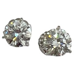 Gia Certified 4.02 Carat Total Diamond Stud Earrings in Platinum Three Prong Set