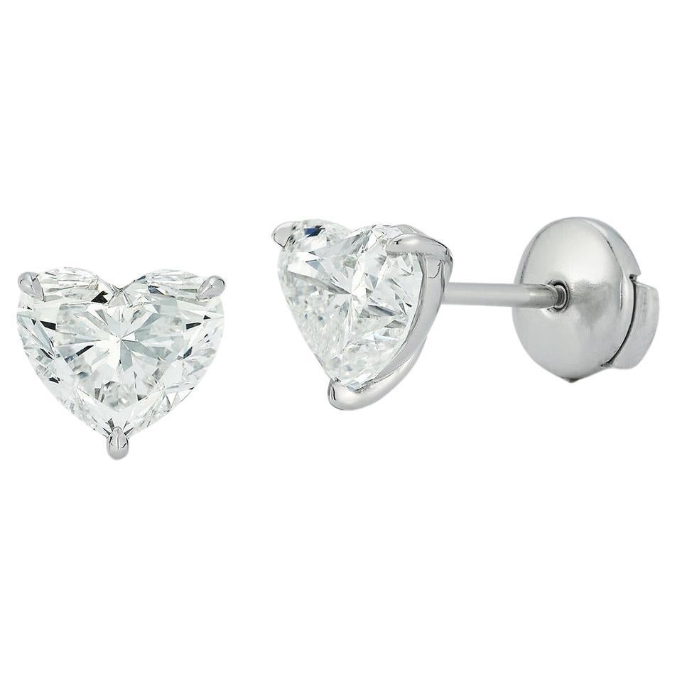 GIA Certified 4.02 Total Carat Weight Heart Shaped Studs For Sale