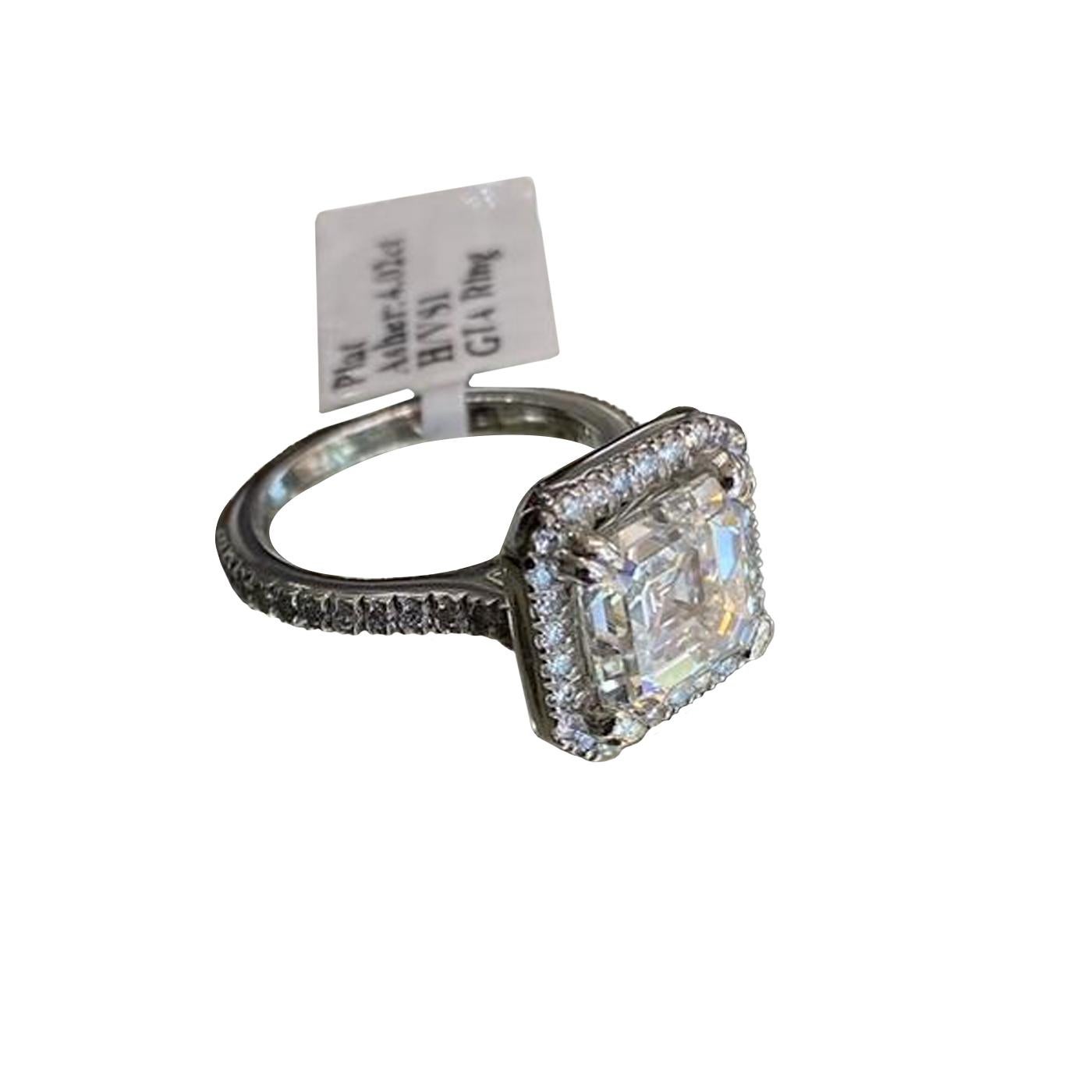 GIA Certified 4.02ct Asscher Cut Diamond VS1 Clarity H Color Platinum Ring For Sale 2