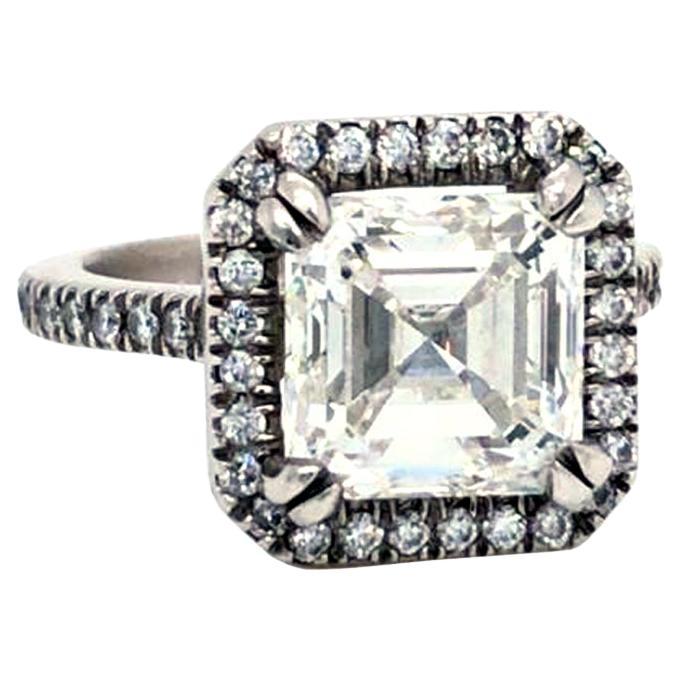 GIA Certified 4.02ct Asscher Cut Diamond VS1 Clarity H Color Platinum Ring For Sale