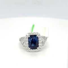 Anello di fidanzamento con zaffiro blu da 4,03 carati, taglio a cuscino, certificato GIA