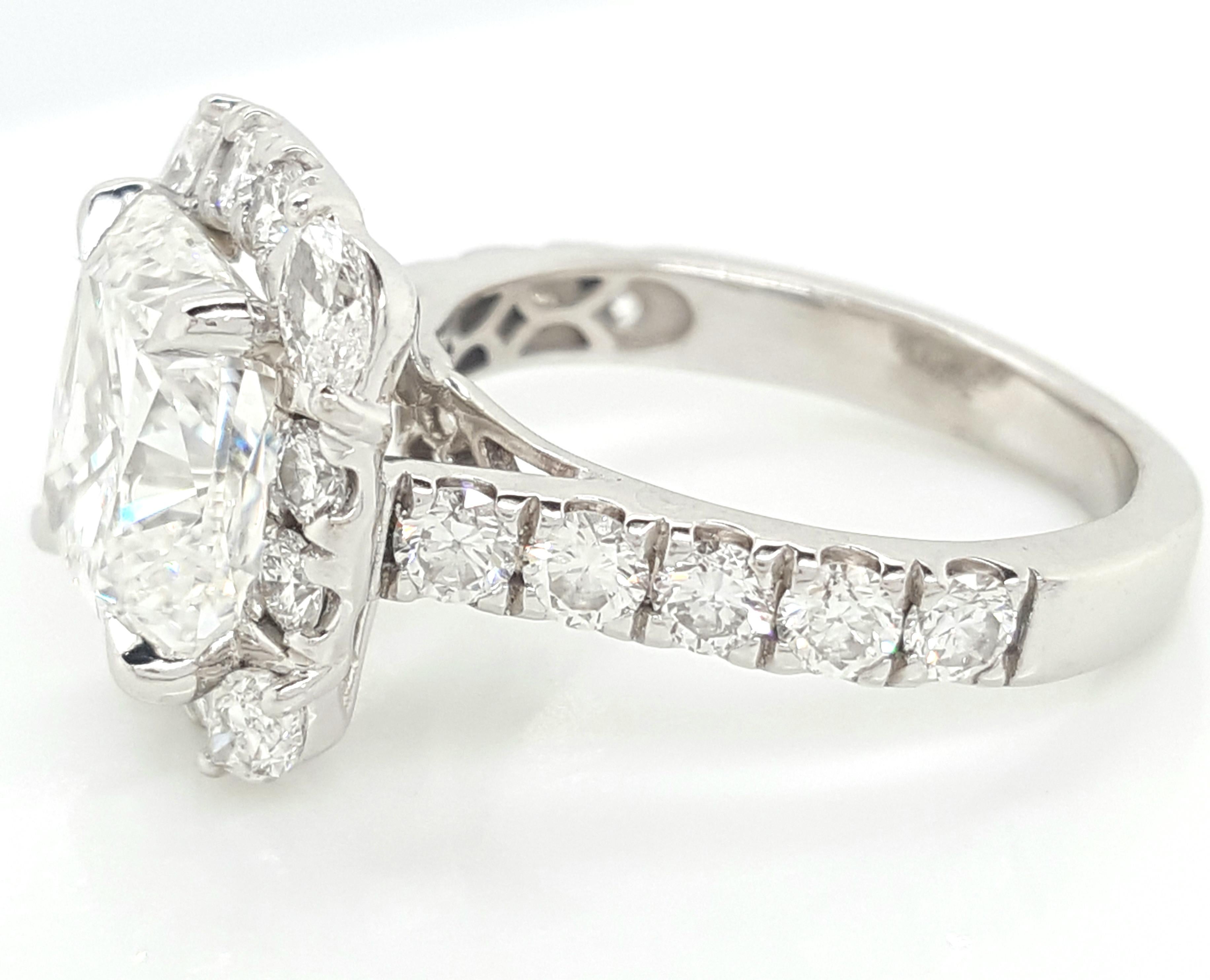 Women's GIA Certified 4.03 Carat Cushion Cut Diamond Platinum Halo Engagement Ring