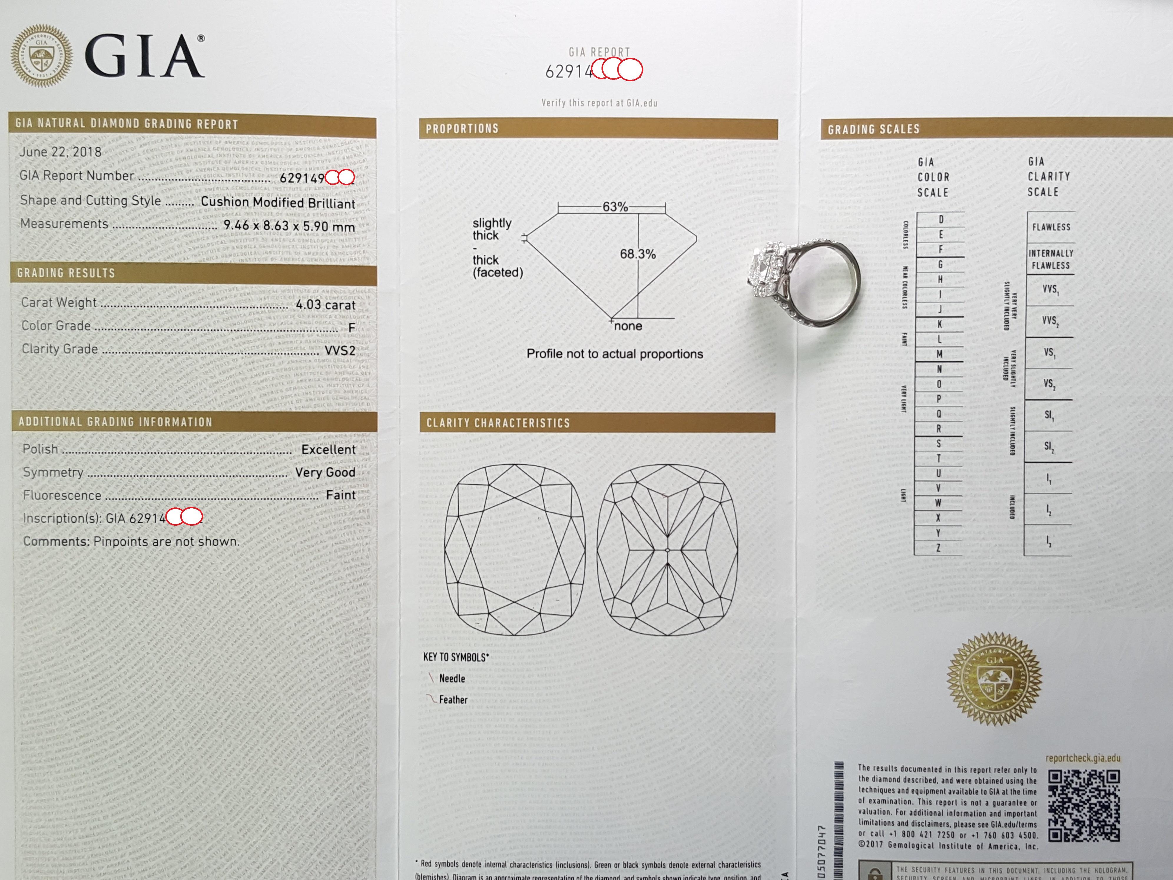 GIA Certified 4.03 Carat Cushion Cut Diamond Platinum Halo Engagement Ring 1