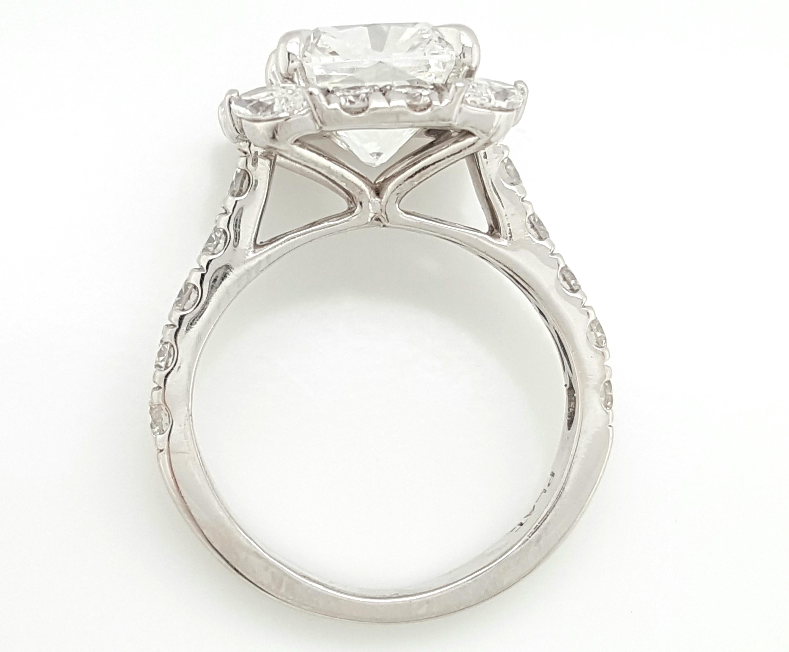 GIA Certified 4.03 Carat Cushion Cut Diamond Platinum Halo Engagement Ring 2