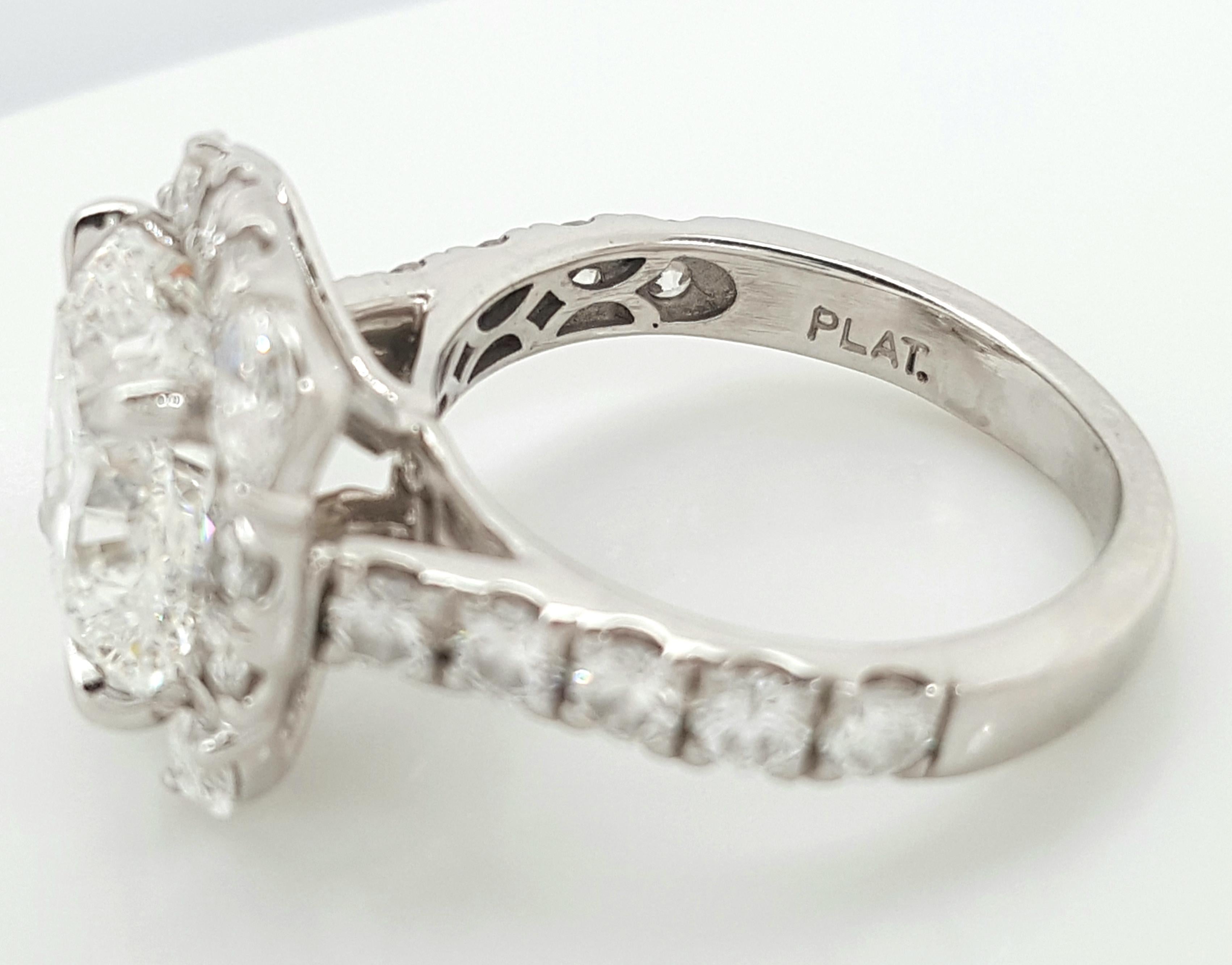 GIA Certified 4.03 Carat Cushion Cut Diamond Platinum Halo Engagement Ring 4