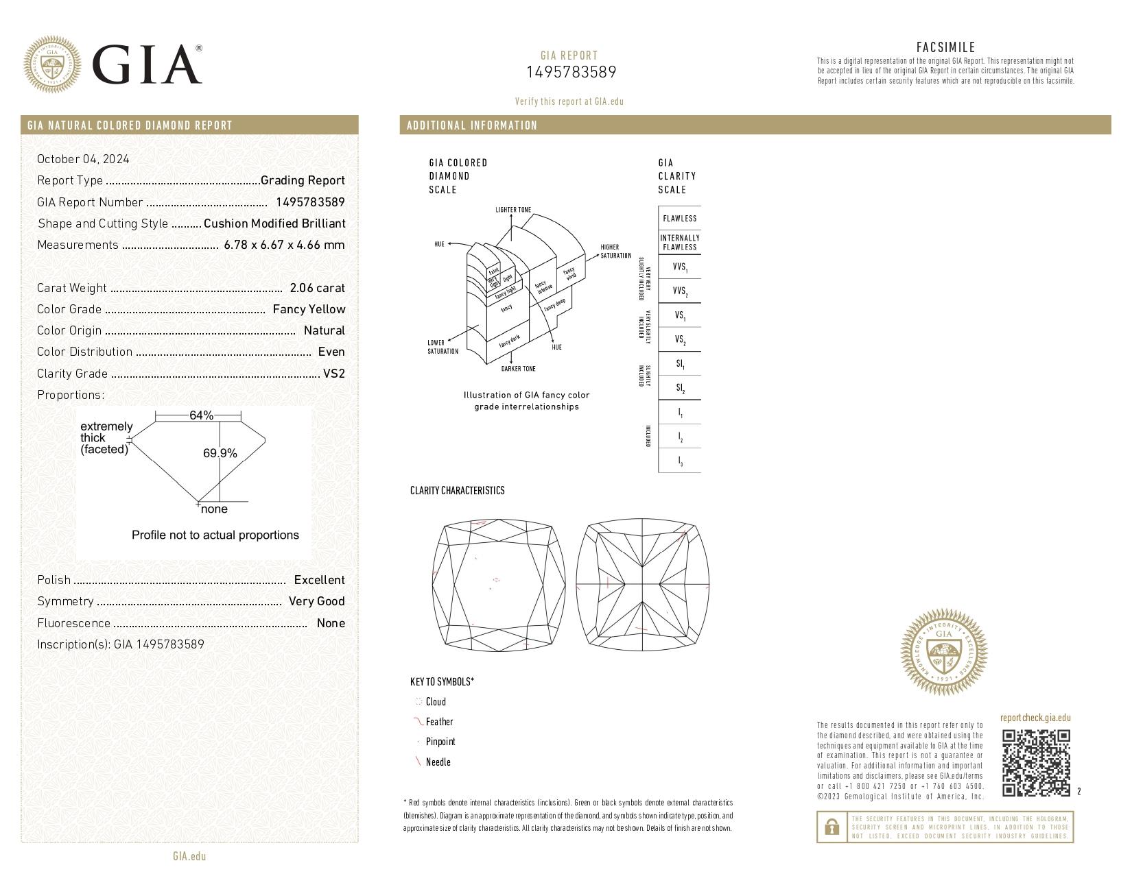 Women's or Men's GIA Certified 4.08 Carat Cushion Cut Fancy Yellow Diamond Studs Earrings For Sale