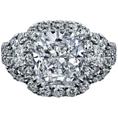 GIA Certified 4.03 Carat, Cushion Halo Diamond Ring