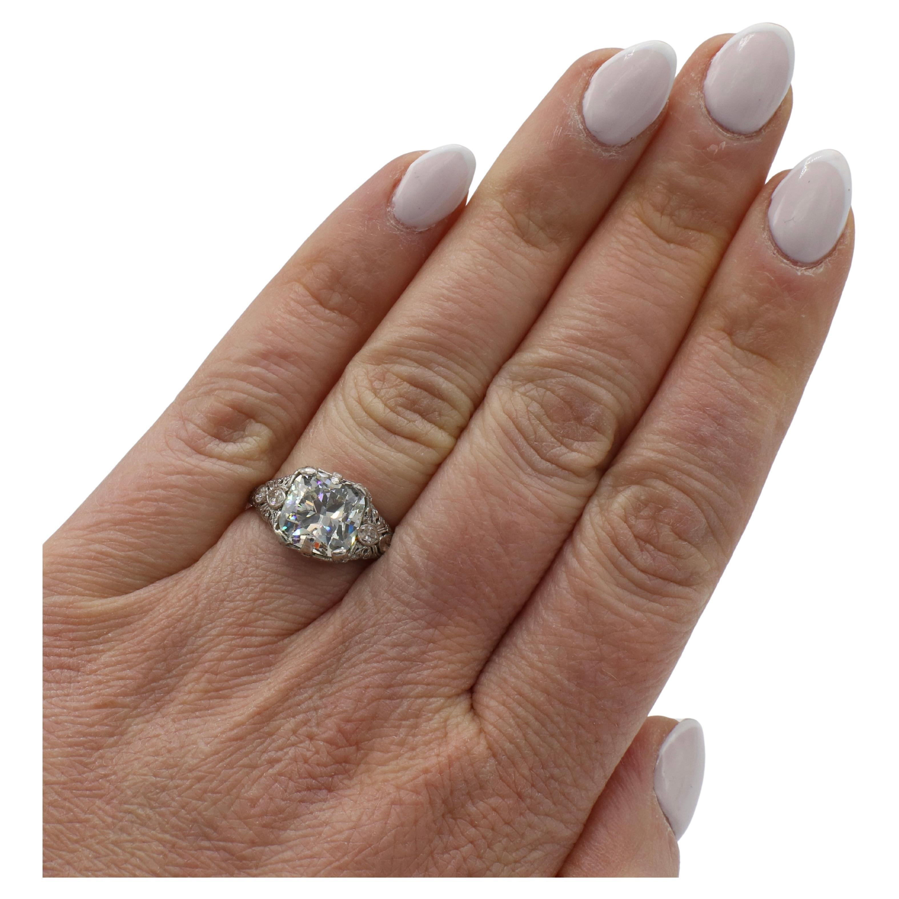 GIA Certified 4.03 Carat Cushion Natural Diamond Art Deco Engagement Ring 1