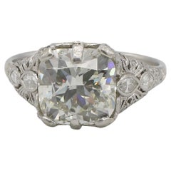 GIA Certified 4.03 Carat Cushion Natural Diamond Art Deco Engagement Ring