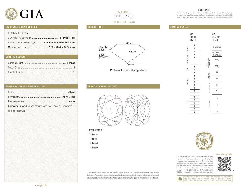 Contemporaneo Anello con diamante aureolato quadrato a più file certificato GIA da 4,03 carati in vendita