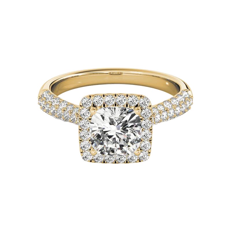Anello con diamante aureolato quadrato a più file certificato GIA da 4,03 carati in vendita
