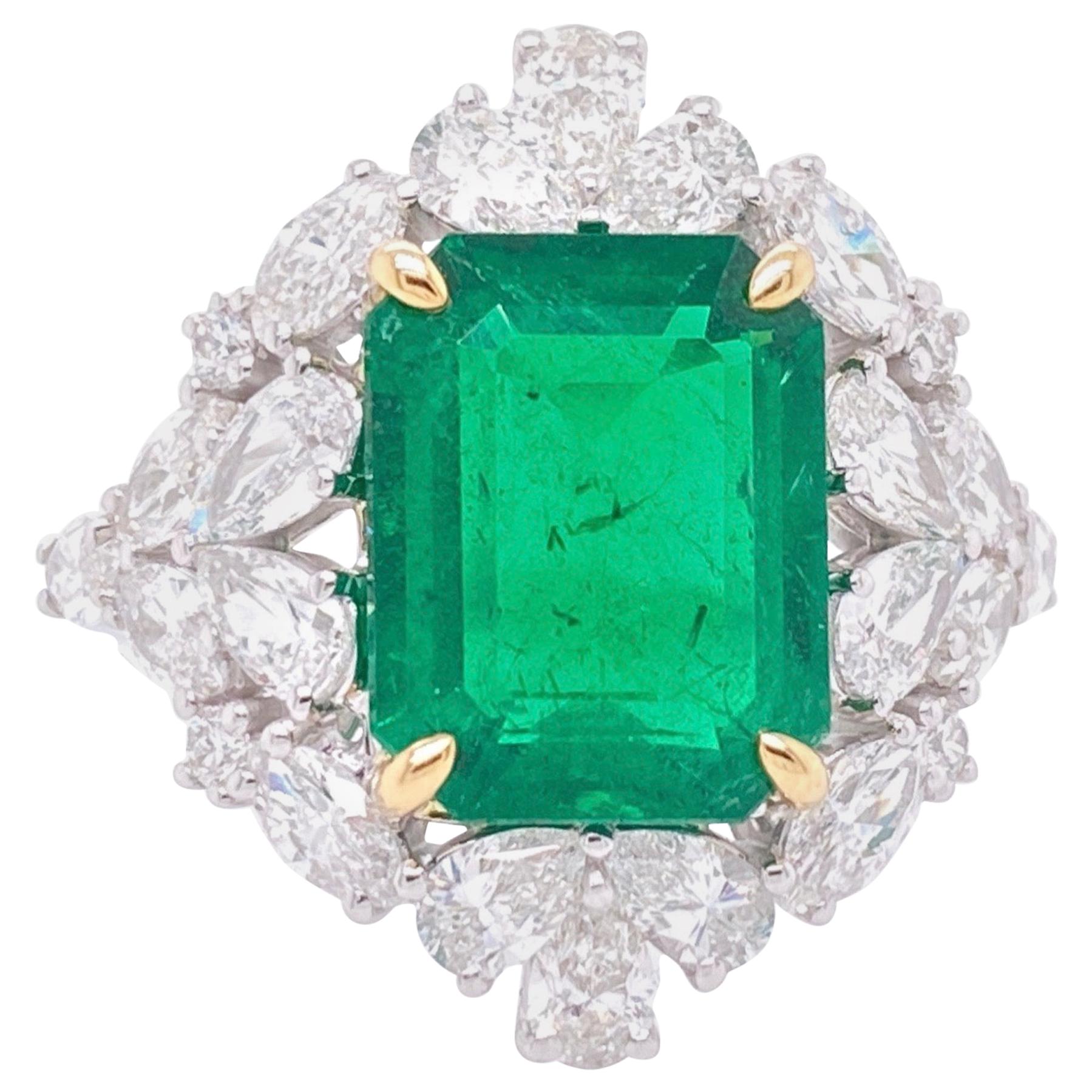 GIA Certified 4.03 Carat Emerald and Diamond Cocktail Ring