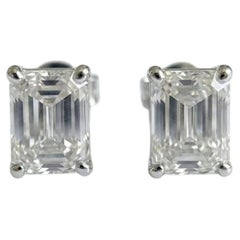 GIA Certified 4 Carat Emerald Cut Diamond E/F Color IF Clarity Pair of Earrings