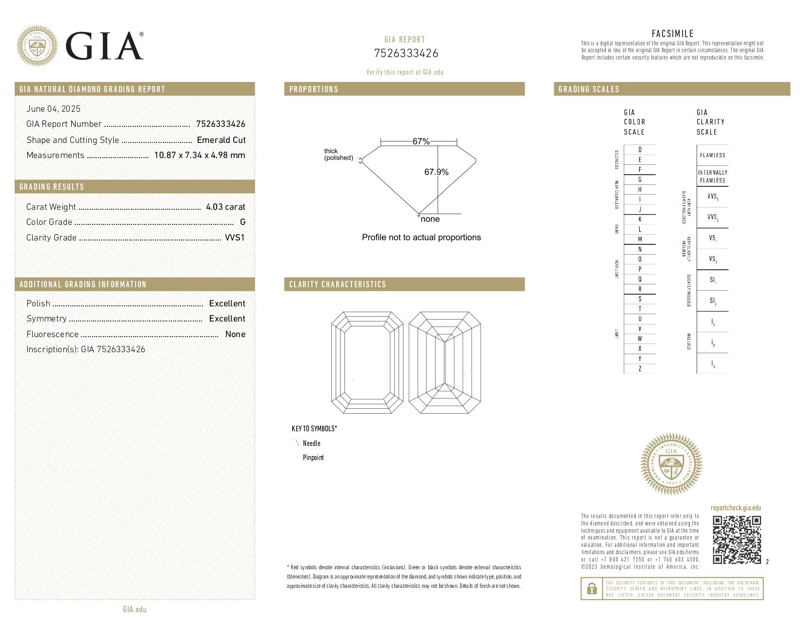 GIA zertifiziert 4Ct Smaragdschliff Diamant VVS2 Klarheit mit konischen Baguette im Zustand „Neu“ im Angebot in Chicago, IL