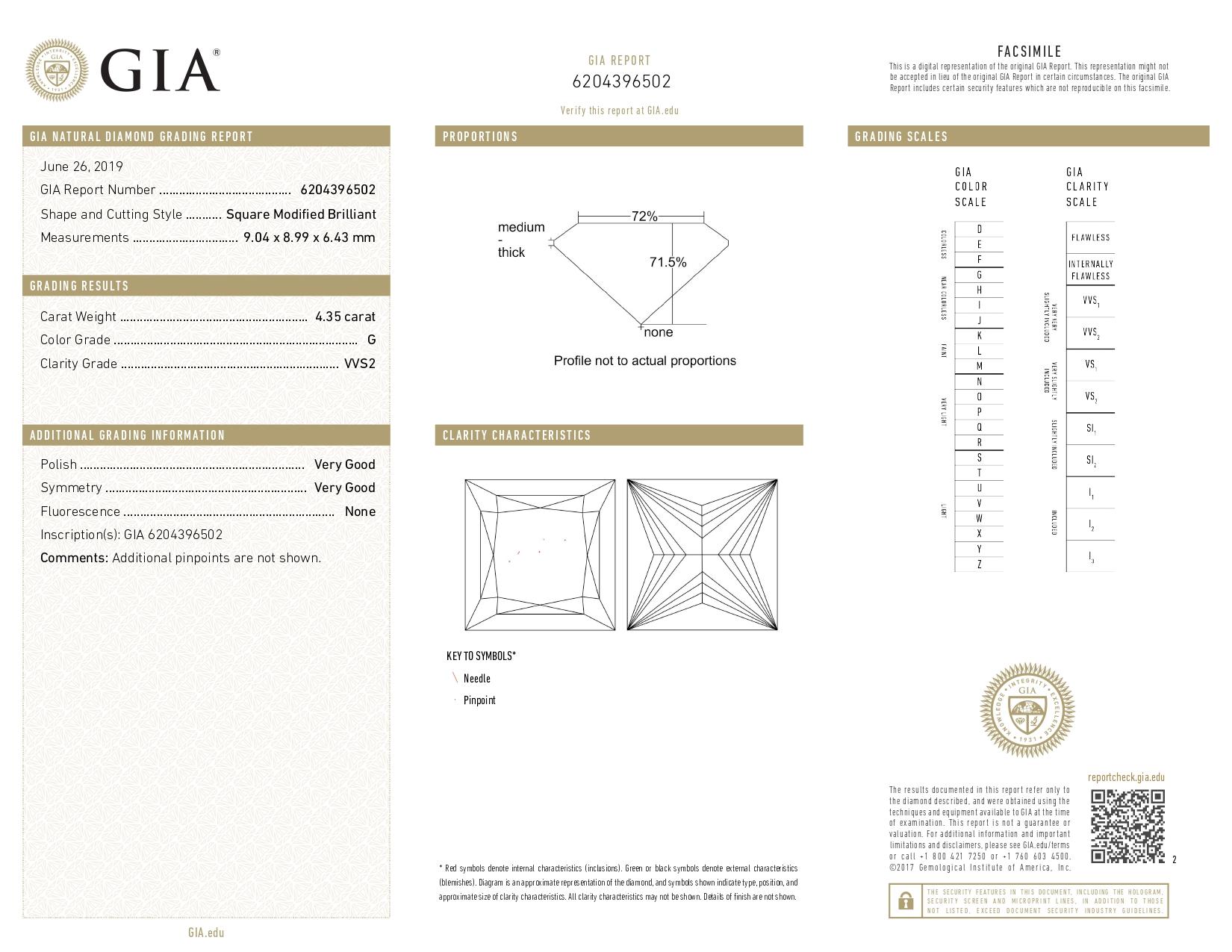 Bague à diamant certifié GIA de 4,03 carats F/VS1 Square Modified Brilliant Pour femmes en vente