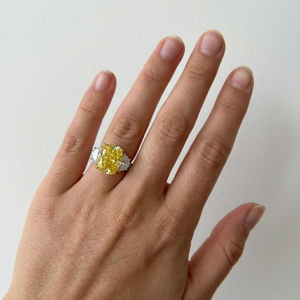 GIA-zertifizierter 4,03-karätiger GIA-zertifizierter Fancy Intense Yellow Diamantring (Zeitgenössisch) im Angebot