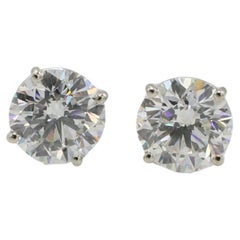 GIA Certified 4.03 Carat Natural Round Diamond Stud Earrings