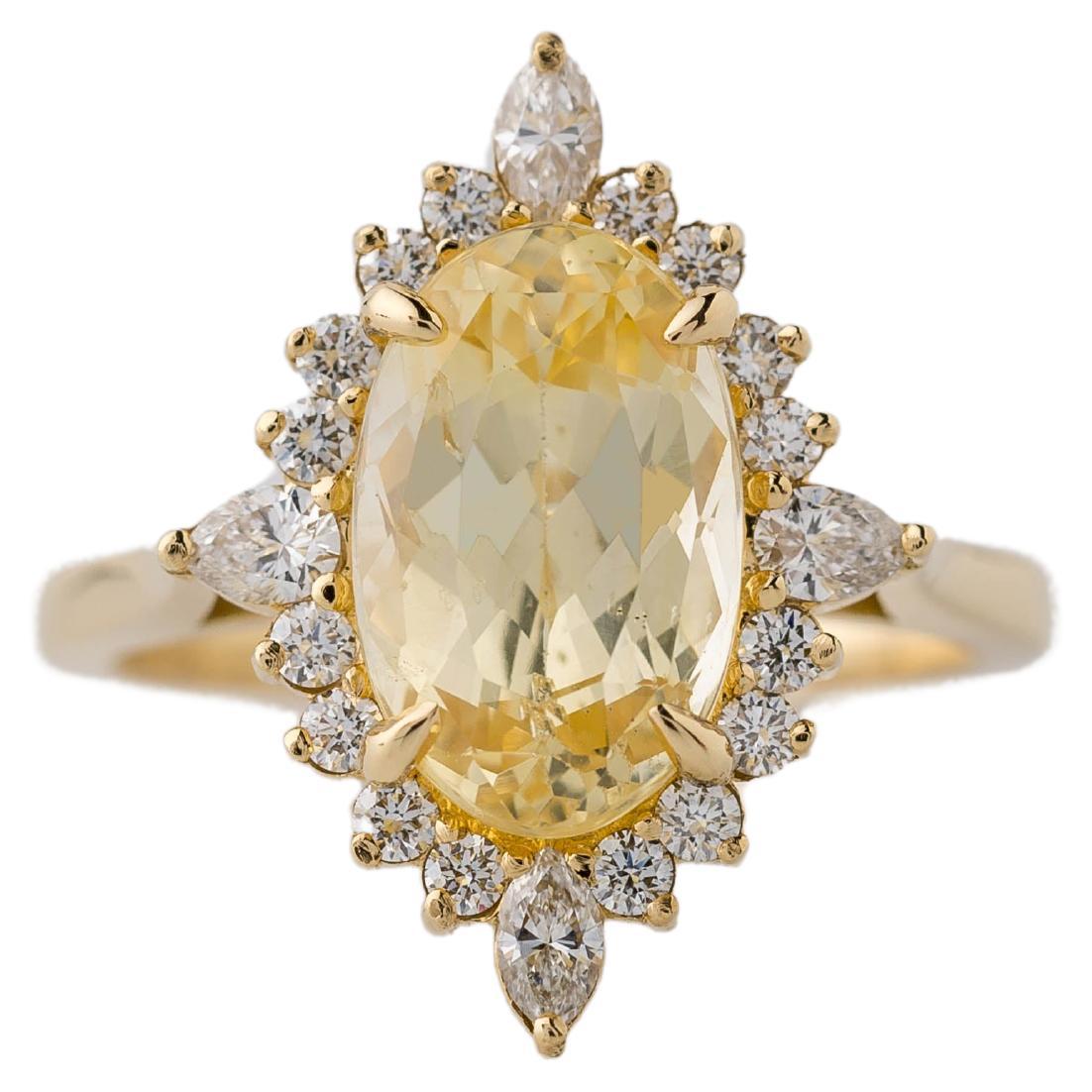 GIA Certified 4.03 Carat Natural Yellow Sapphire Diamond Halo Engagement Ring For Sale