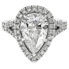 GIA Certified 4.03 Carat Pear Shape Diamond Halo Split-Shank Engagement Ring