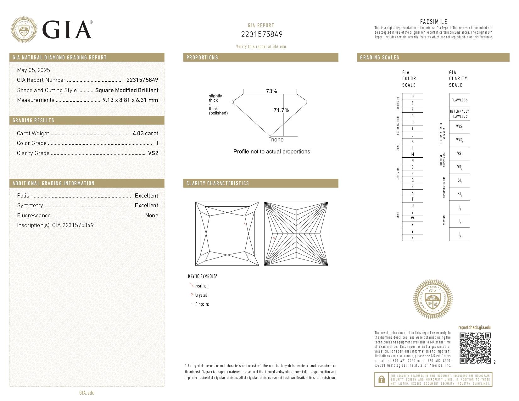 GIA Certified 4.03 Carat Princess Cut Diamond Solitaire Ring with pavè In New Condition For Sale In Chicago, IL