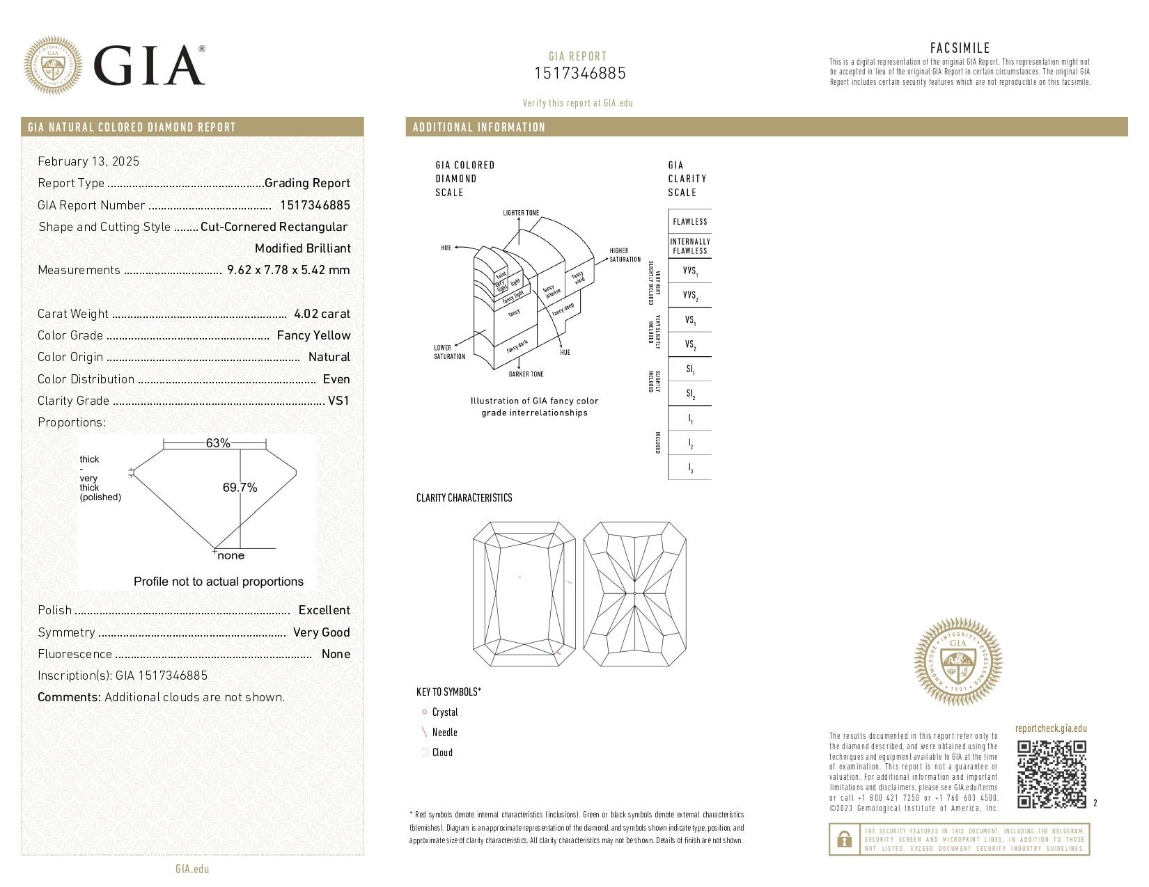 GIA Certified 4.03 Carat Radiant Cut Fancy Light Yellow Diamond Ring In New Condition For Sale In Chicago, IL