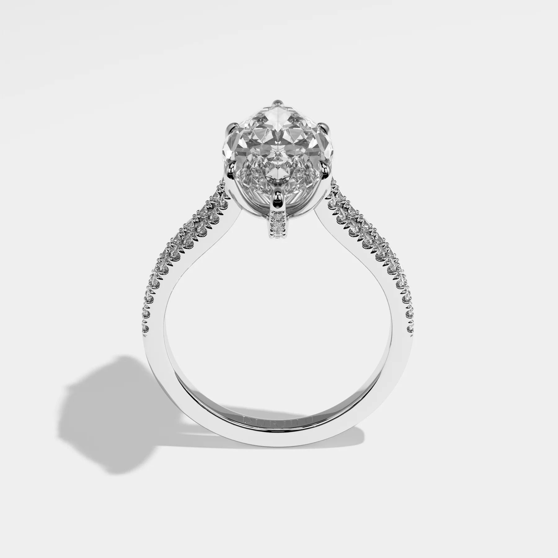 A modern take on timeless elegance, this exquisite engagement ring features a GIA-certified 4.03ct Marquise-cut diamond (E color, VS1 clarity), set in 18k white gold.

The striking split band design is adorned with 0.49ct of pavé diamonds, enhancing