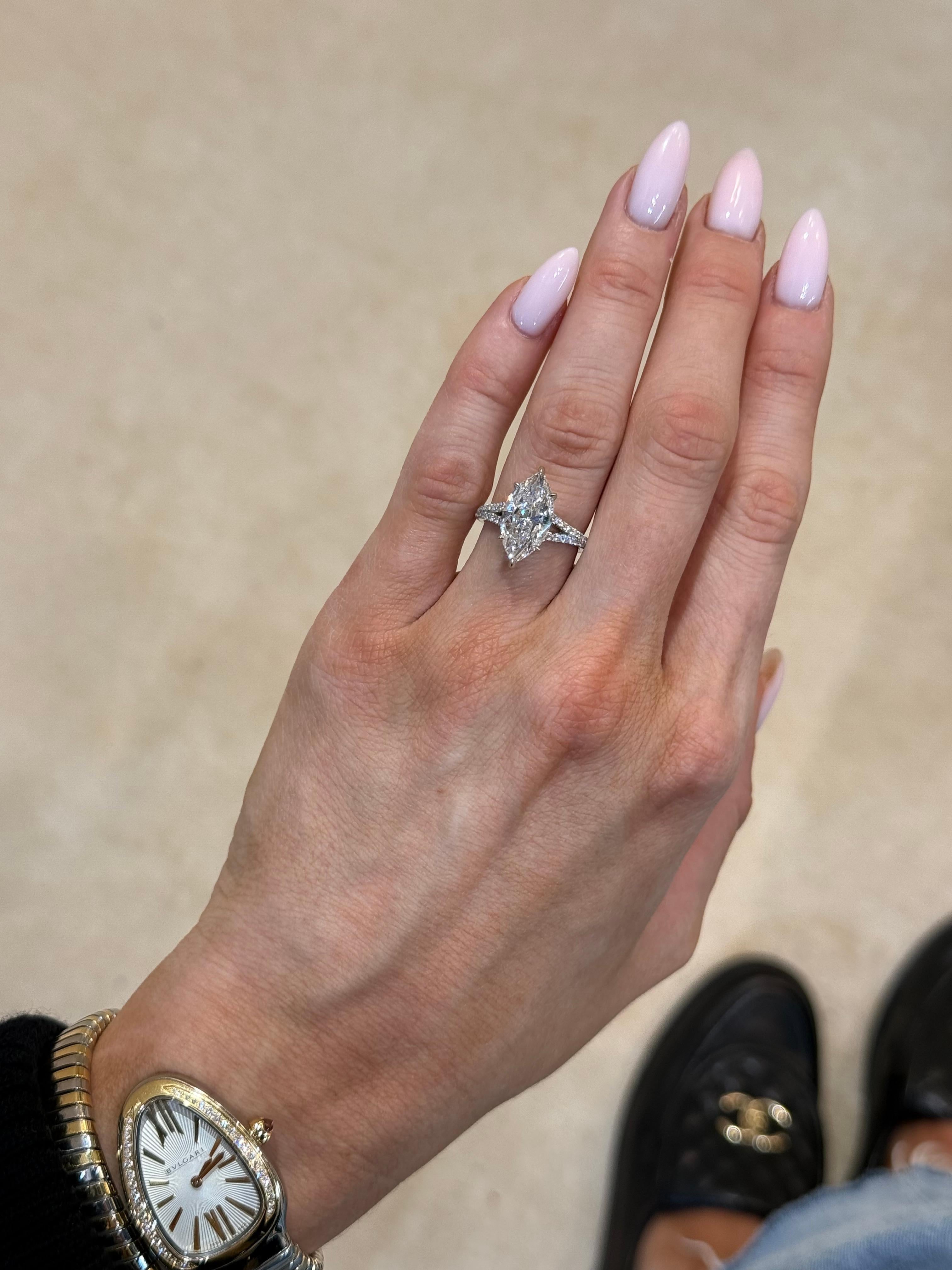 Marquise Cut GIA Certified 4.03ct Split Band Marquise Diamond Engagement Ring For Sale