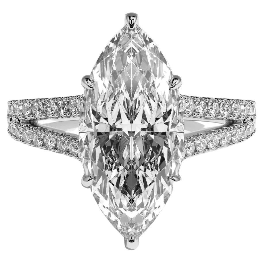 GIA Certified 4.03ct Split Band Marquise Diamond Engagement Ring For Sale