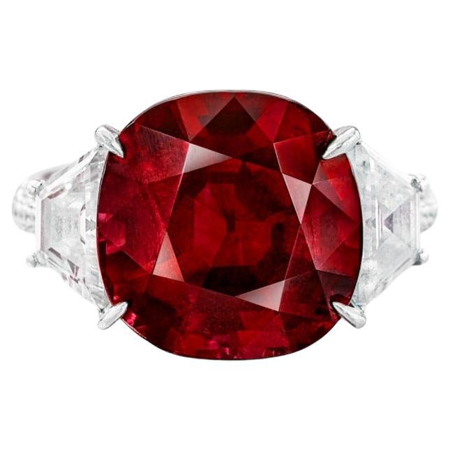 GIA Certified 4.04 Carat Cushion Unheated Ruby Diamond Ring
