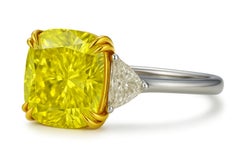 GIA Certified 4.02 Carat Fancy Yellow Internally Flawless Cushion Diamond Ring