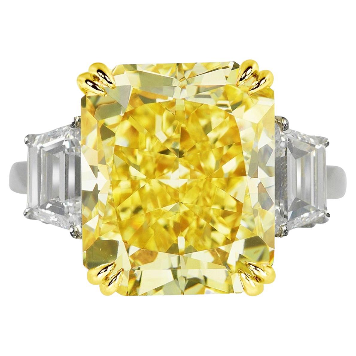 Bague en diamant certifié GIA de 4,04 carats jaune fantaisie VS1 taille radiant