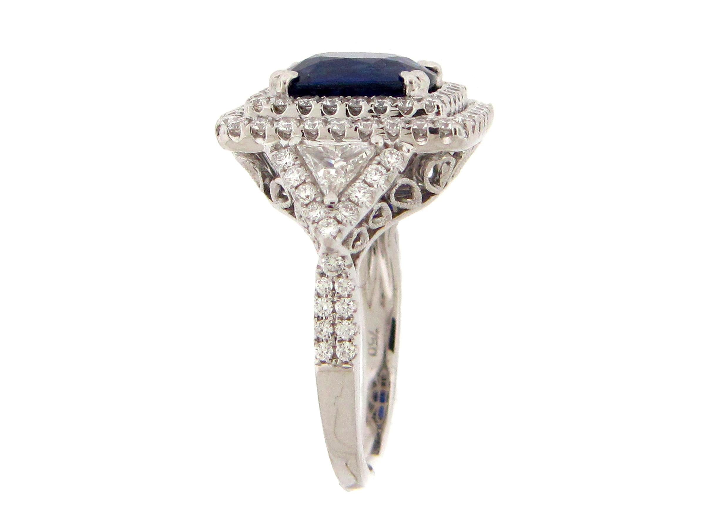 GIA Certified 4.04 Carat Sapphire and Diamond Cocktail Ring For Sale 1