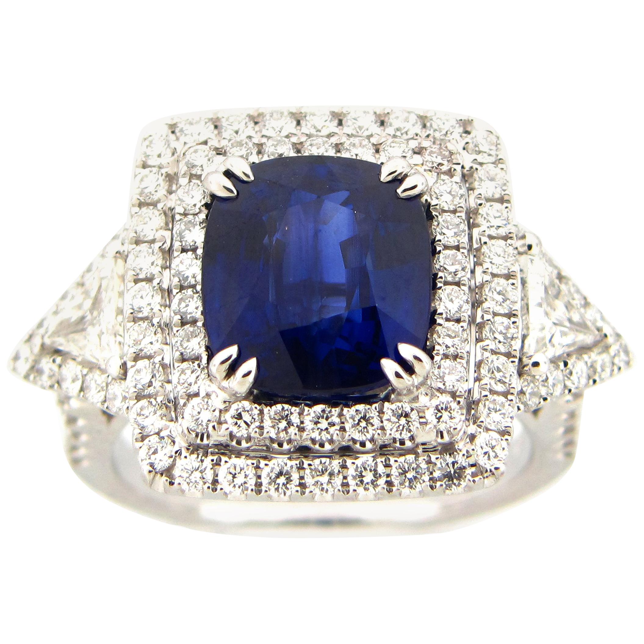 GIA Certified 4.04 Carat Sapphire and Diamond Cocktail Ring