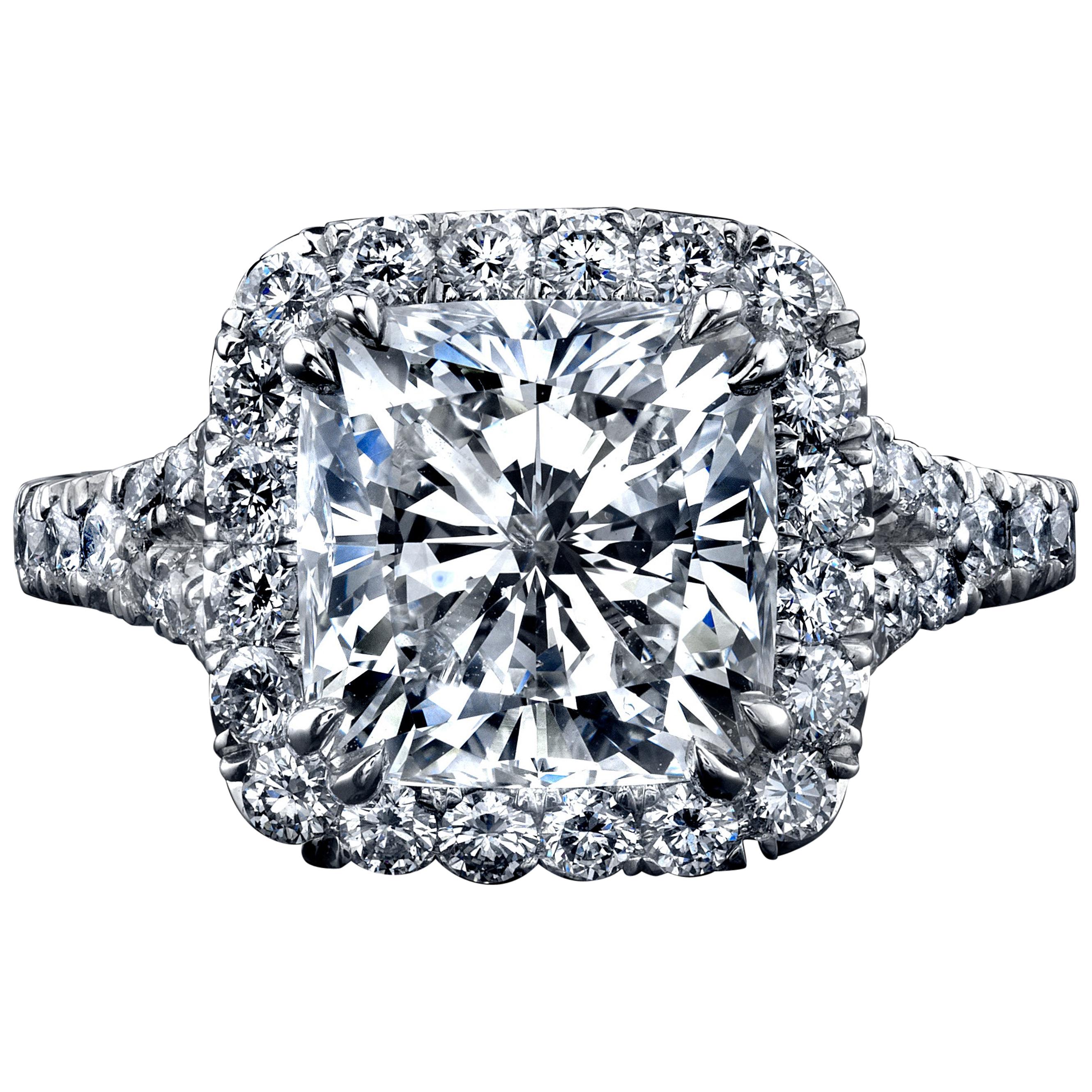 GIA Certified 4.05 Carat Cushion Cut Diamond Ring with Halo